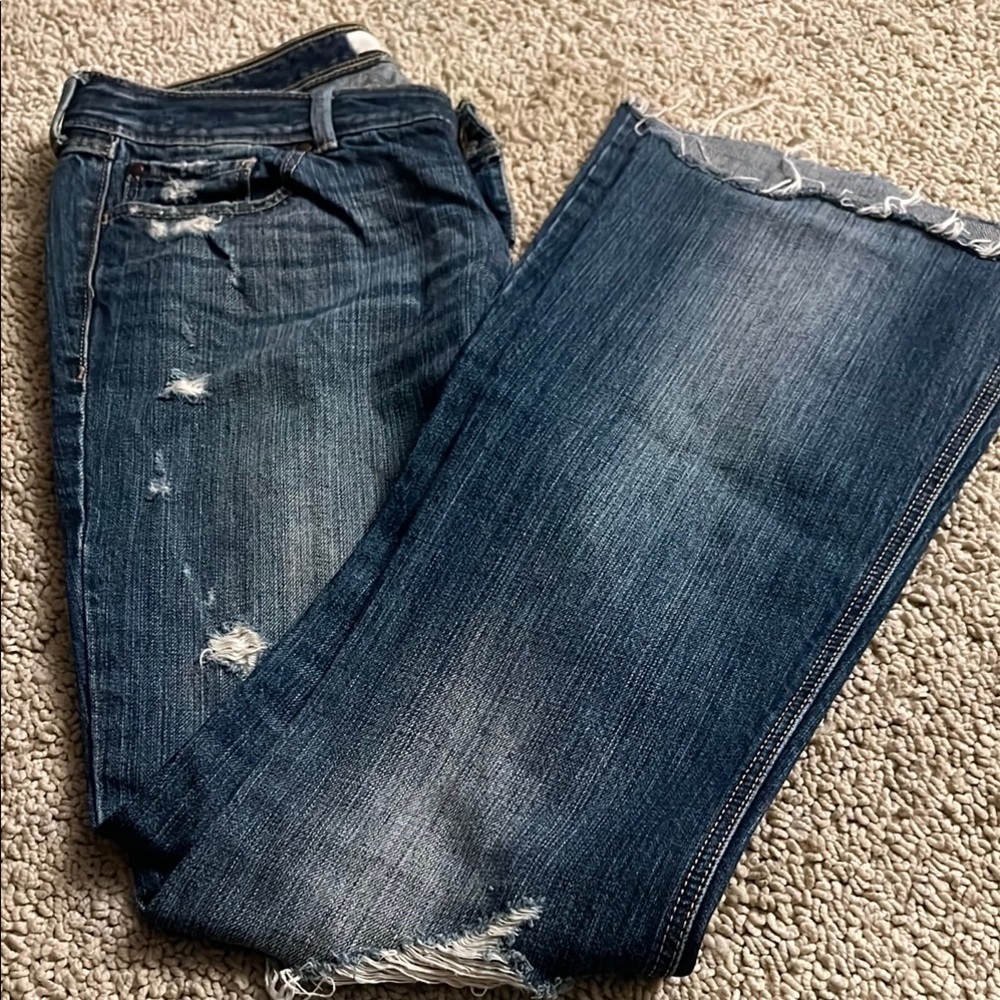 Abercrombie & Fitch Blue Straight Leg Jeans with Distressed Details 335